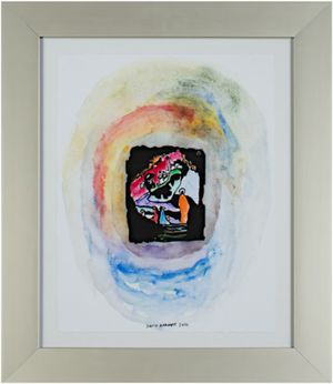 Famous Artist Series: Homage to Wassily Kandinsky after 1911 original woodcut from the Klange Series, title: Landscape With More Upright White Figure