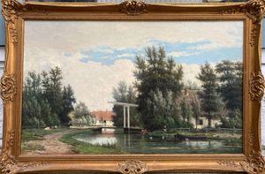 Wash Day (Large, Fine Antique European Landscape, Superb Detail)