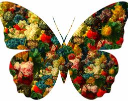 Butterfly on White Background (Silhouette, Nature, Flowers, Floral, Vibrant, Baroque)