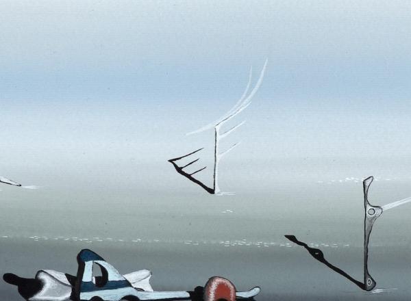 Lot 233, Yves Tanguy, French, 1900 – 1955, Untitled, 1939, gouache on paper, 4 x 10 1/2 in. (10.2 x 26.7 cm.), Estimate: 100,000 – 150,000