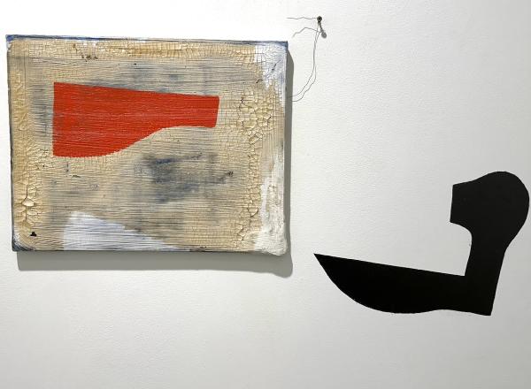 Third Way, oil and acrylic paint, putty, shellac on canvas, 2023