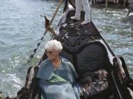 Peggy Guggenheim in her gondola, Venice, 1968.