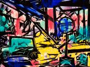 Shikō Munakata, detail of Mukō-machi: Crossing Point of Highways, from the Tōkaidō Series, 1964.