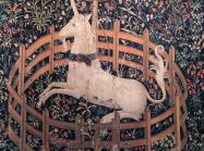 unicorn in fenced garden tapestry detail