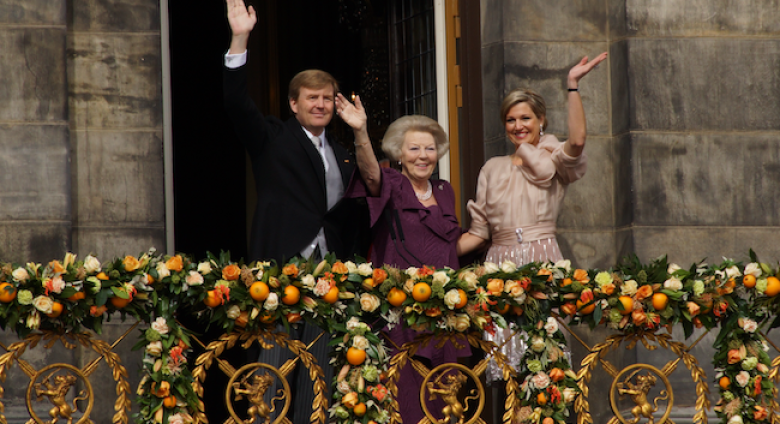 Alexander, Princess Beatrix and Queen Maxima after the announcement that Beatrix has abdicated