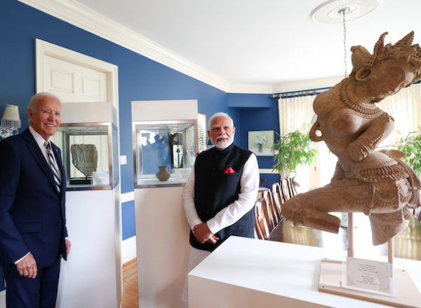 Narendra Modi thanking Joe Biden for returning trafficked invaluable antiquities to India